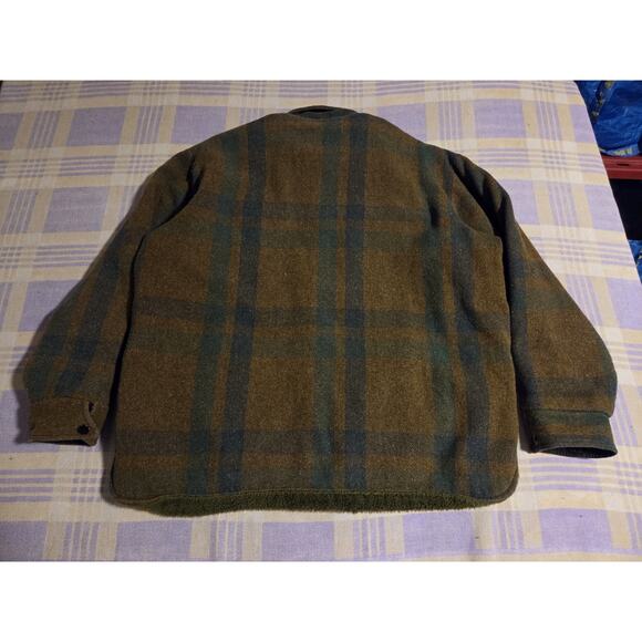 Vintage Rich Sher Mens 48 Wool Plaid Sherpa Coat Green Jacket Hunting 60s 70s - Picture 4 of 10